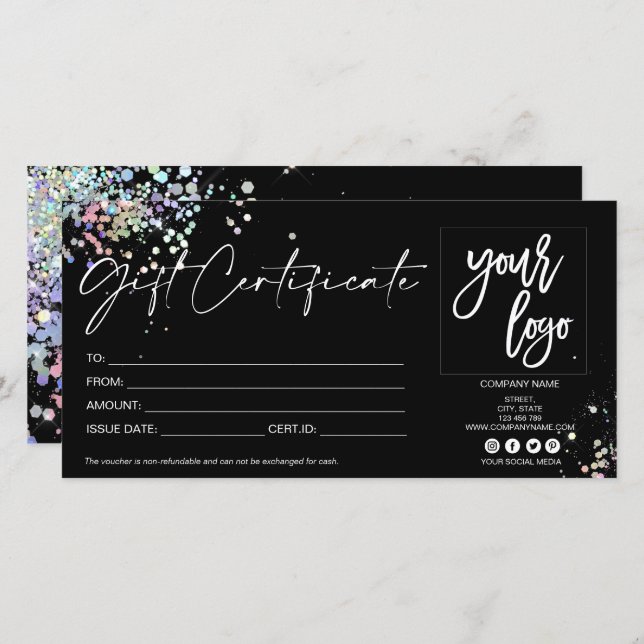 Holograma certificado moderno de tarjeta de regalo (Anverso / Reverso)