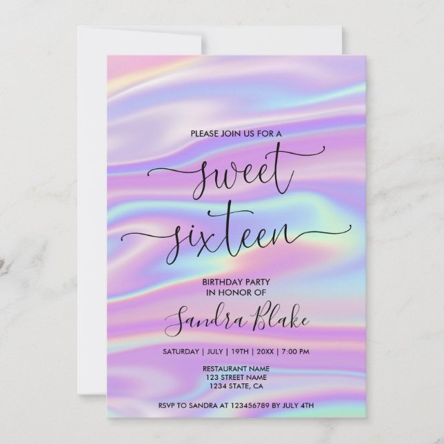 Holograma moderno Girly Trendy Sweet 16 Invitación (Anverso)