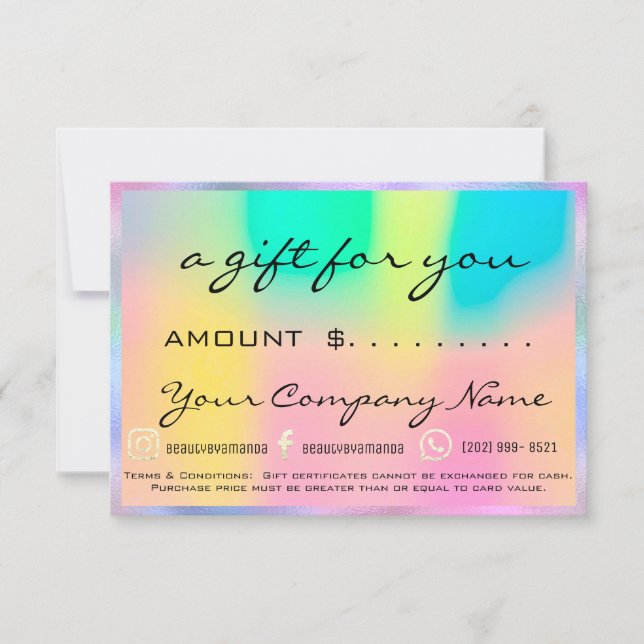 Holograph Unicorn, Certificado de regalo para empr (Anverso)