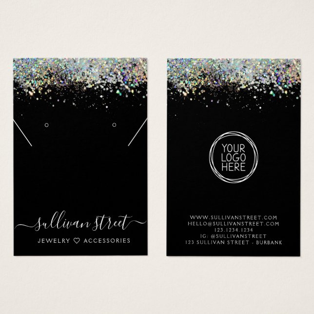 Holographic Glitter Earrings Necklace Display Card (Anverso y reverso)