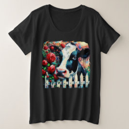 Holstein Cow Picket Fence Red Roses Black Red