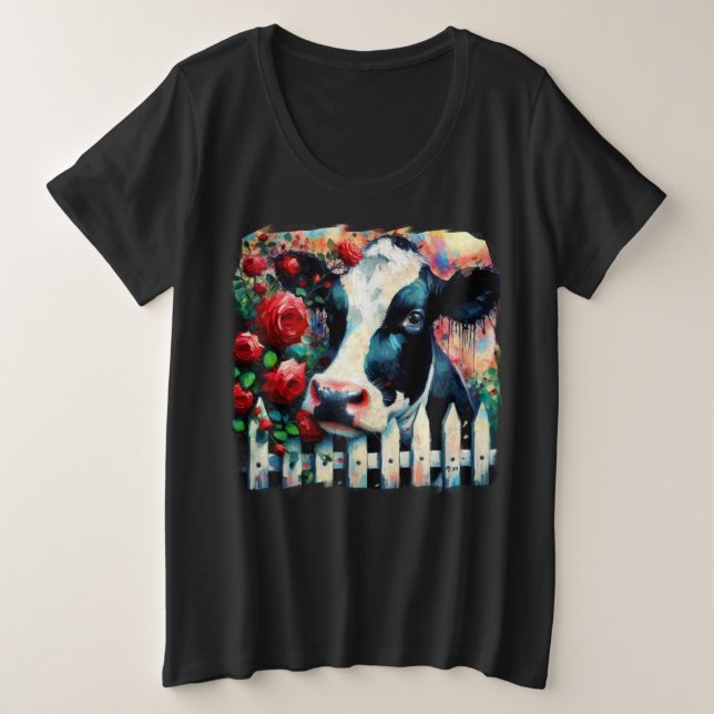 Holstein Cow Picket Fence Red Roses Black Red (Anverso del diseño)