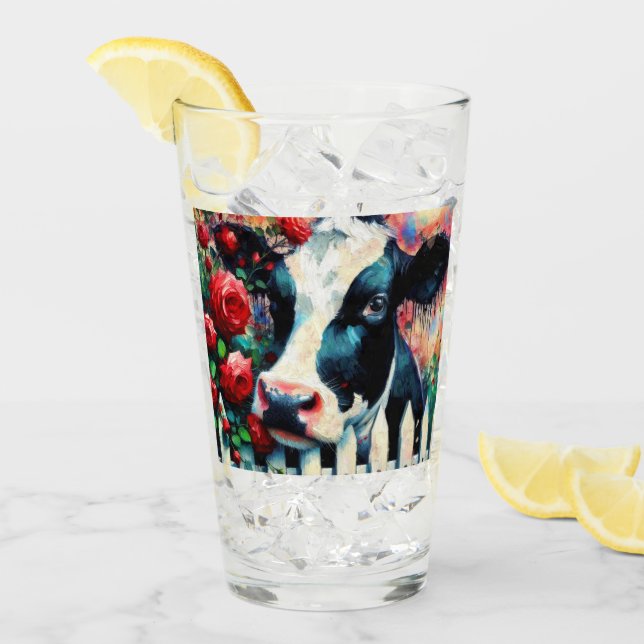 Holstein Cow Picket Fence Red Roses Black Red (Anverso (hielo))