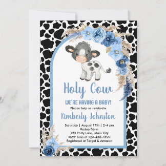 Holy Cow niño bebé ducha azul boho invitación a gr