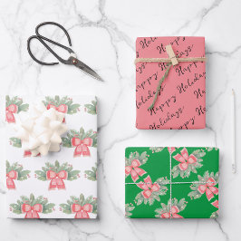 Holy, Evergreen Y Red Bow Hojas De Papel De Envolt