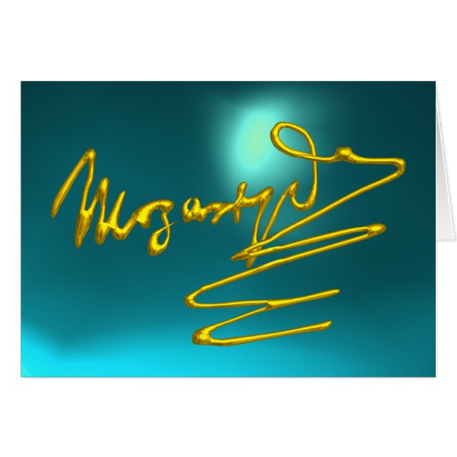 HOMAR A MOZART,Gema azul turquesa con firma de oro (Anverso (Horizontal))