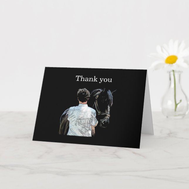 Hombre Ajetando Caballo Oscuro Gracias Tarjeta De  (Planta pequeña)