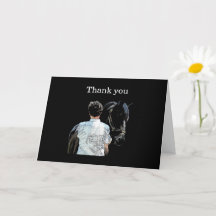 Hombre Ajetando Caballo Oscuro Gracias Tarjeta De 