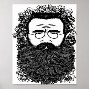 Hombre caprichoso barba bigote flores arte