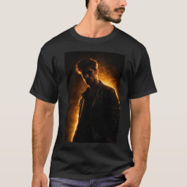 Hombre con camiseta de luz dorada