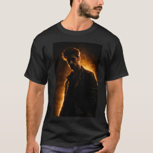 Hombre con camiseta de luz dorada