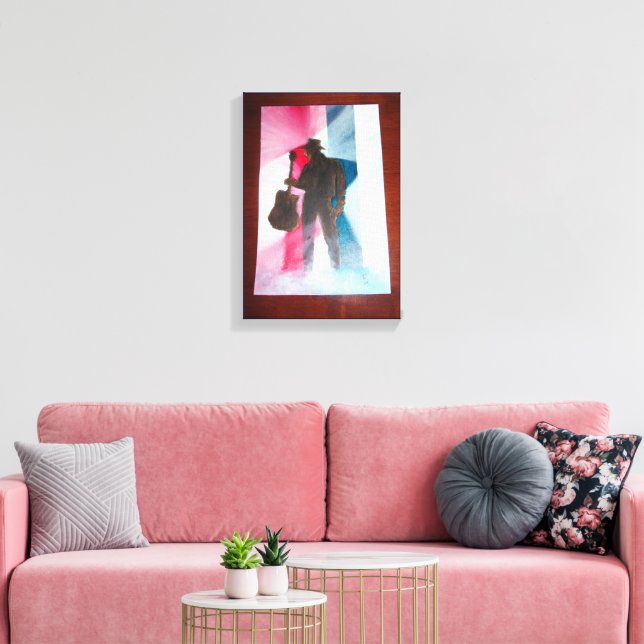 Hombre con imagen de lienzo estirado de guitarra (Insitu (Sala de estar))