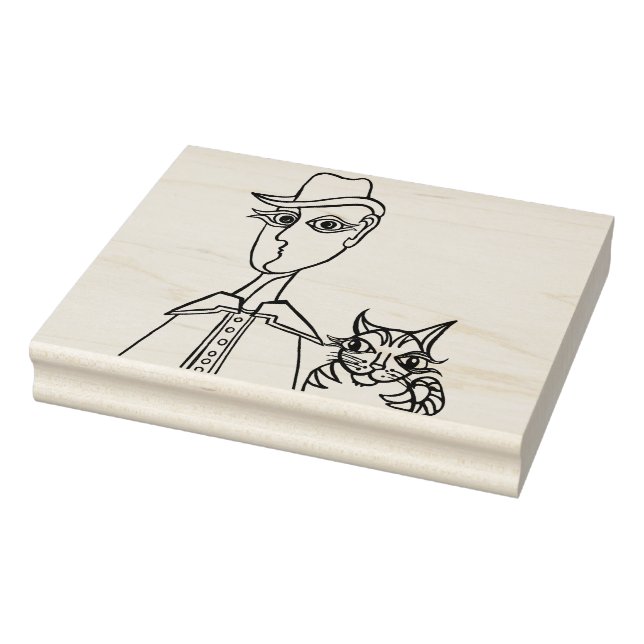 Hombre con un Gorra y un gato - Sello de arte de m (Sello)