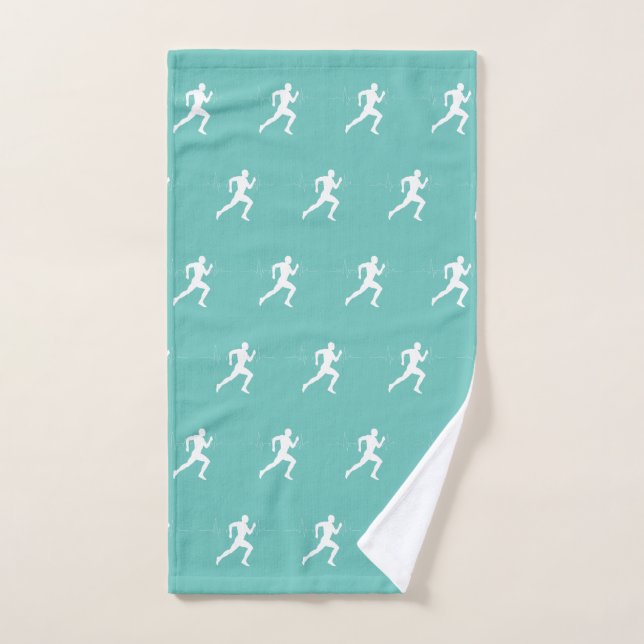 Hombre Corre Silhouette HeartBeat Line Mint Green (Toalla de mano)