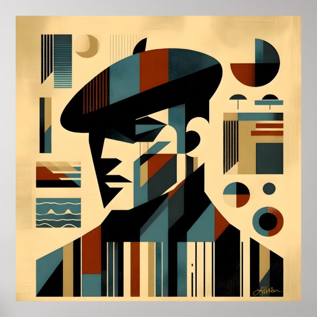Hombre De Arte Moderno De Mediados Del Siglo Con B (Frente)