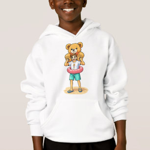 Hombre de dibujos animados lindo con oso de peluch