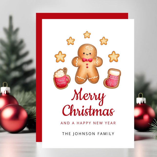 Hombre de jengibre adorable Feliz Navidad (Cute Gingerbread Man Merry Christmas Holiday Card)