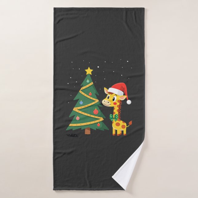 Hombre de Jengibre Jirafa Sombrero de Santa Navida (Toalla de baño)