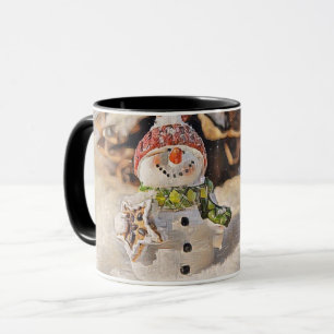 Hombre de nieve añejo en la taza de dibujo de niev