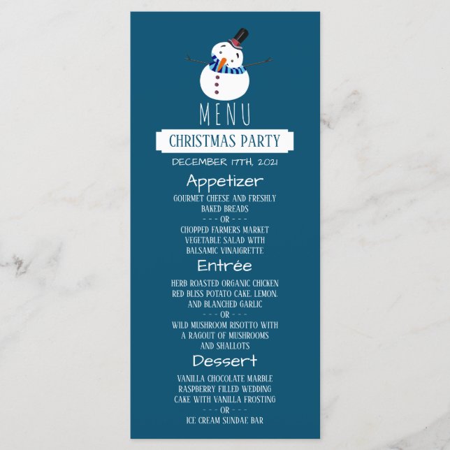 Hombre de nieve azul, menú Fiesta de Navidades (Anverso)