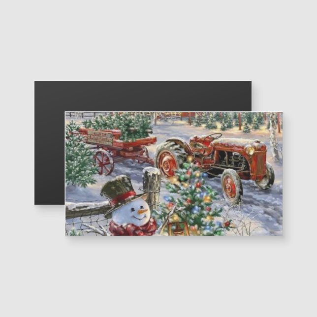 Hombre de nieve con árbol de Navidad y el imán de  (Anverso/Reverso)