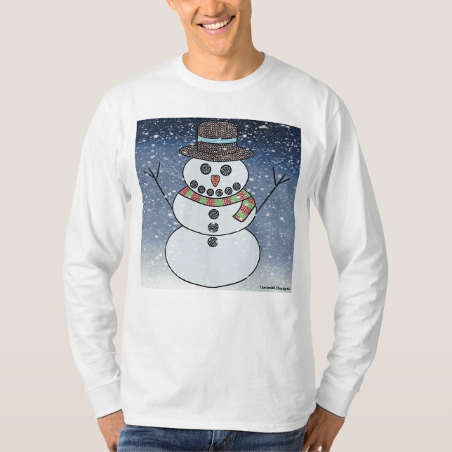 Hombre de nieve con BG (blanco) - Camisa de manga  (Anverso)