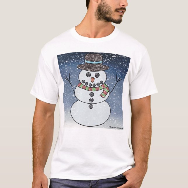 Hombre de nieve con BG (blanco) - Camiseta ligera  (Anverso)