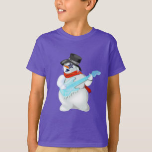 Hombre de nieve con camiseta de guitarra