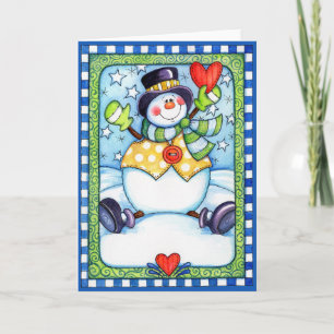 Hombre de nieve con corazón - Tarjeta de saludo