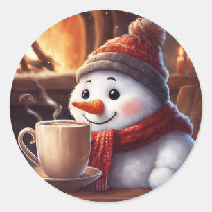 Hombre de nieve con Pegatina de café caliente al v