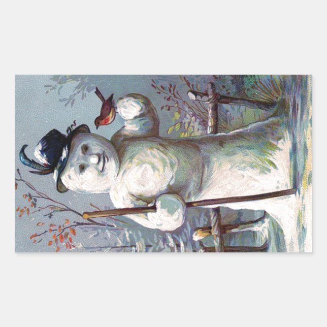 Hombre de nieve con Pegatina de cosecha de pájaro  (Anverso)