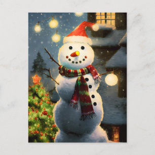 Hombre de nieve con postal de regalo