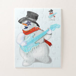 Hombre de nieve con regalo de rompecabezas de guit