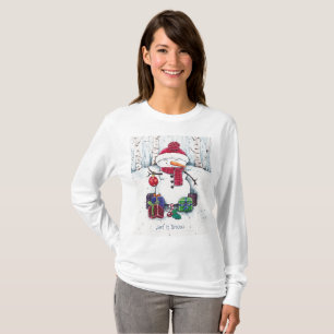 Hombre De Nieve Con Regalos En Camiseta De Acuarel