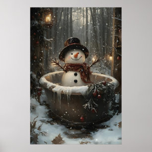 hombre de nieve de Navidad toma impresión de bañer