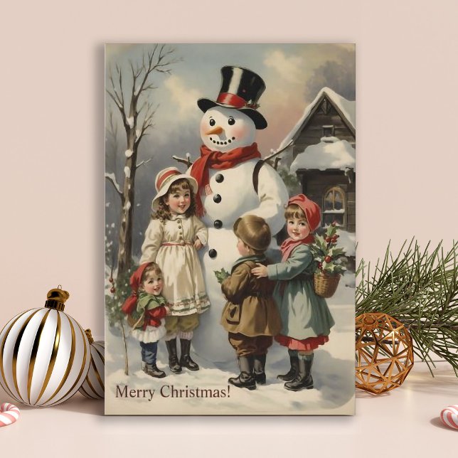 Hombre de nieve de Navidad vintage con niños (Subido por el creador)
