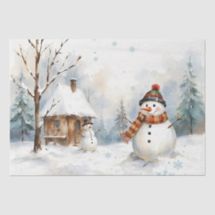 Hombre de Nieve de Papel de Seda con Acuarela