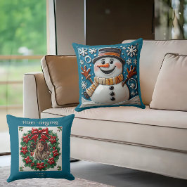 Hombre de nieve en Cojín decorativo de nieve