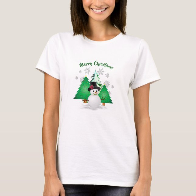 Hombre de nieve en invierno Navidad camiseta de ma (Anverso)