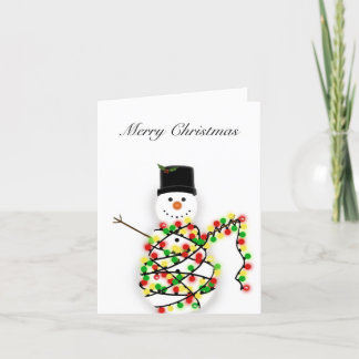 Hombre de nieve enredado en las luces- Tarjeta de