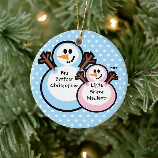 Hombre de nieve Gran Hermano y Lil Sis Ornamento d (Árbol)