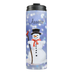 Hombre de nieve, vaso de agua caliente
