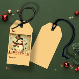 Hombre de nieve vintage - Etiqueta de regalo de Fe