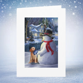 Hombre De Nieve Y Perro Vintage De Navidad