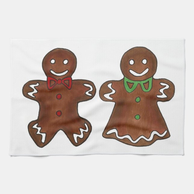 Hombre de pan de jengibre dama Navidades toalla de (Horizontal)