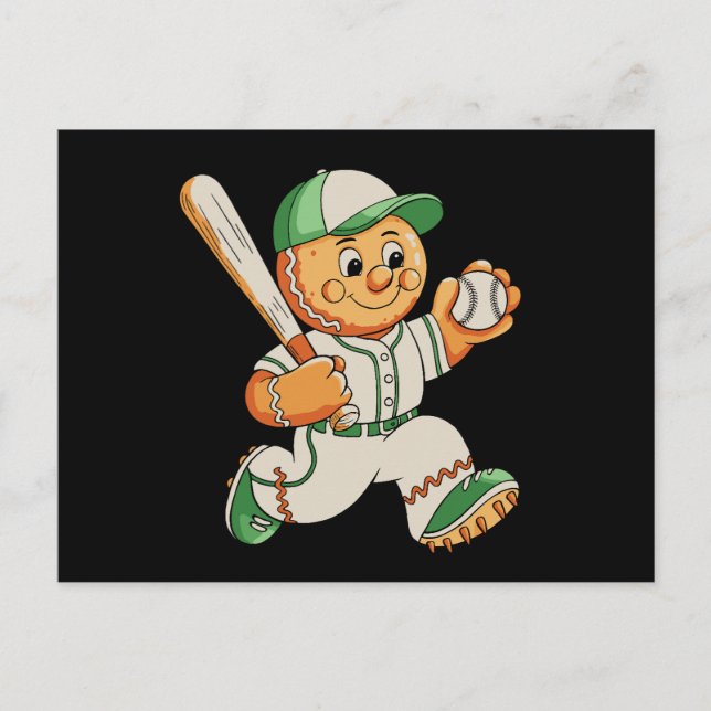 Hombre de pan de jengibre jugando béisbol Navidad  (Anverso)