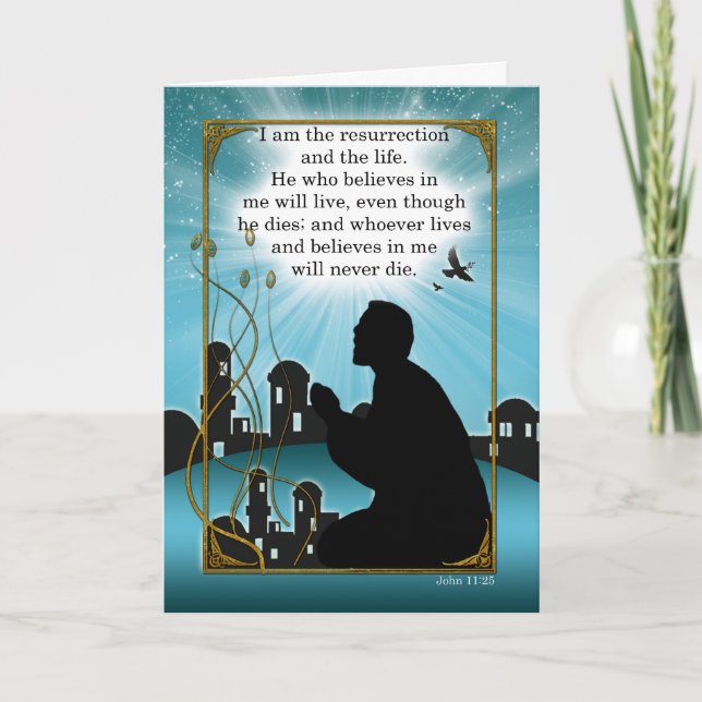 Hombre de tarjeta de Pascua Religioso Orando la Es (Anverso)