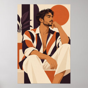Hombre elegante con camisa a rayas naranja Arte de