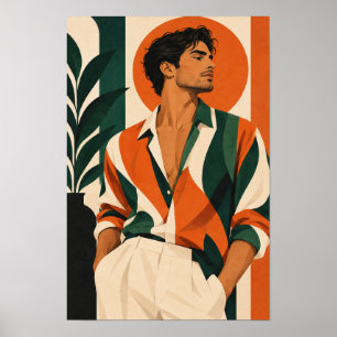 Hombre elegante en arte de pared geométrico naranj