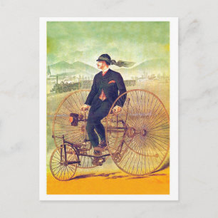 Hombre en triciclo, postal de viaje vintage